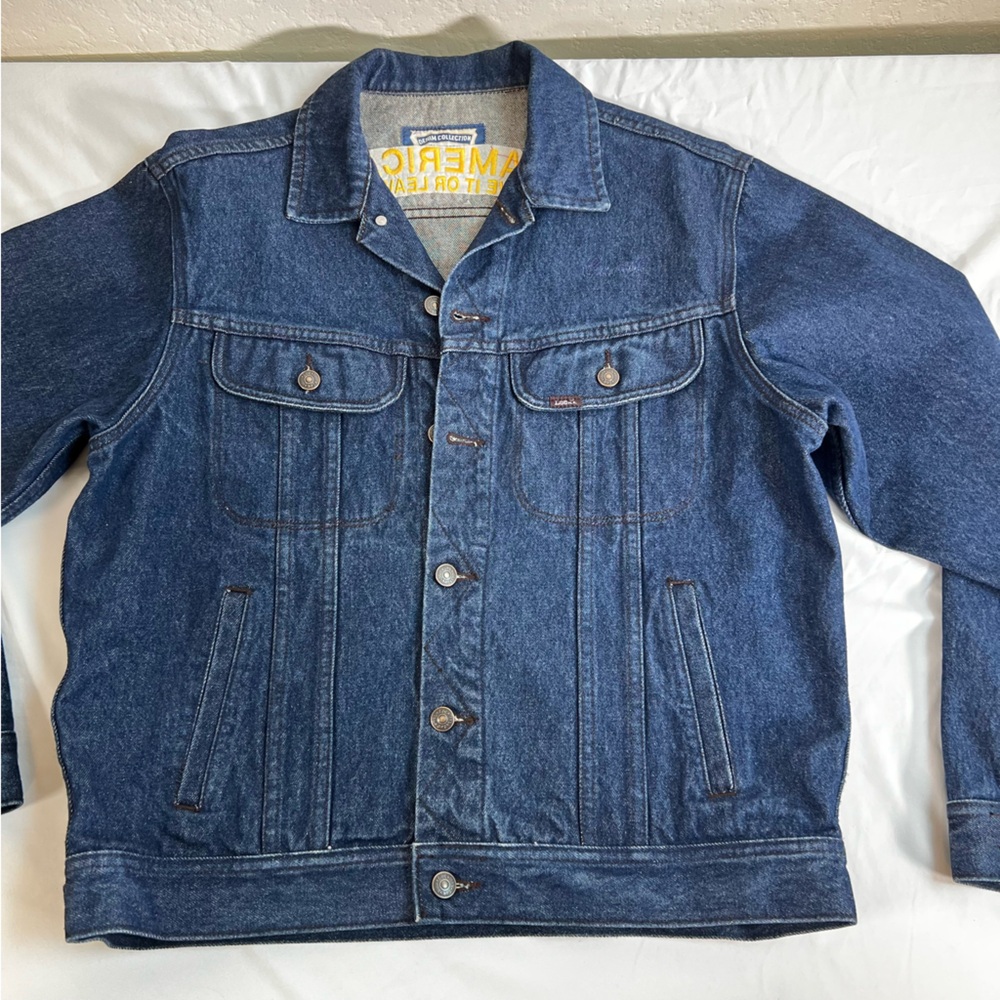 Vintage Lee 90’s Bald Eagle American Flag Embroidered Denim Jean Jacket MEDIUM - Picture 9 of 15